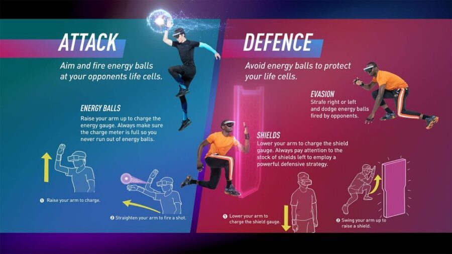 Athens: AR sports experience at HADO Dafni - How the HADO game works: shields, energy balls, and team tactics