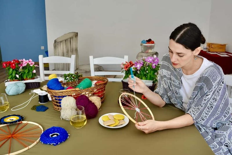 Athens: Evil Eye Weaving Workshop - Tea, cookies, and the small breaks that make craft feel relaxing