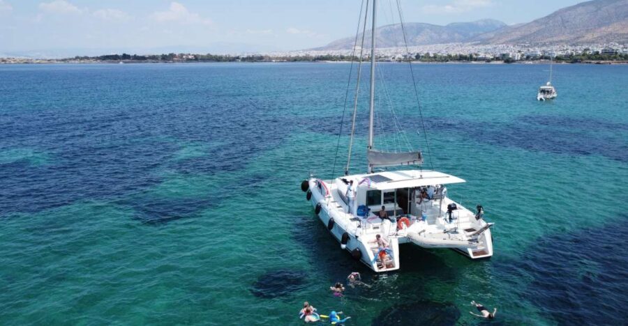 Athens Riviera Private Catamaran Cruise with Meal and Drinks - The first sail and the Vouliagmeni/Asteras Bay swim stop