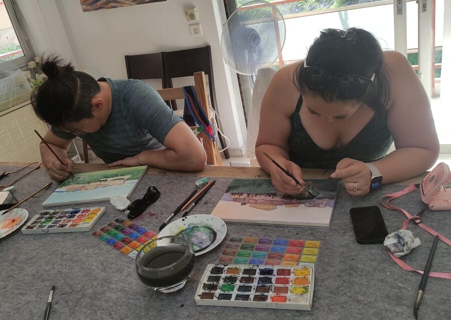 Athens: workshop for painting landscape with local artist - The Step-by-Step Demo: Painting a Greek Scene Without Guesswork
