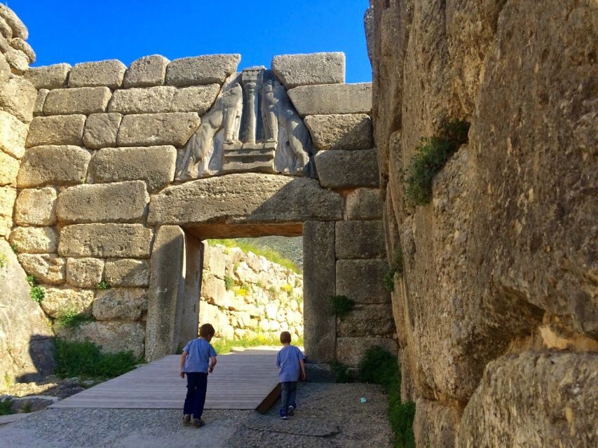 Corinth Canal, Corinth, Mycenae & Nafplion Argolis Tour - Mycenae’s royal tombs: the Lion Gate and the Treasury of Atreus area
