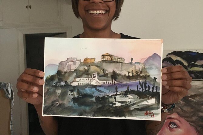 workshop for painting acropolis/landscape with local artist - Athens watercolor starts with sketching, not guesswork