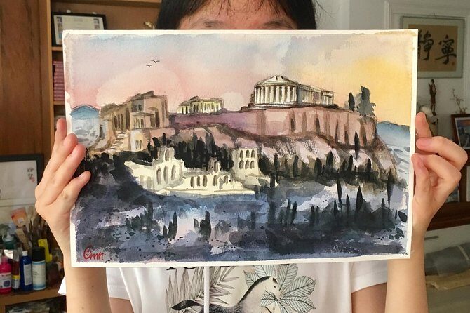workshop for painting acropolis/landscape with local artist - Watercolor technique time: wet-on-wet, washes, and texture