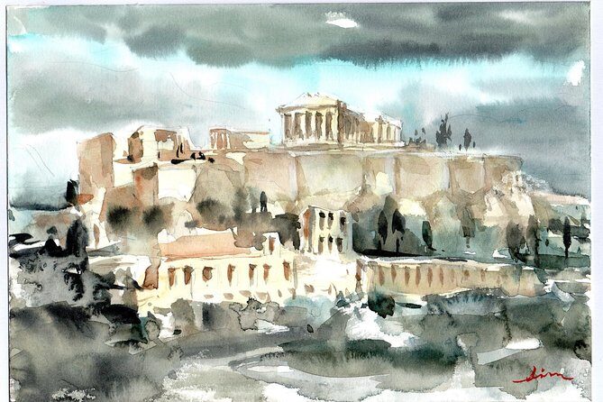 workshop for painting acropolis/landscape with local artist - What you’ll paint in 2 hours: white homes, blue domes, sea scenes